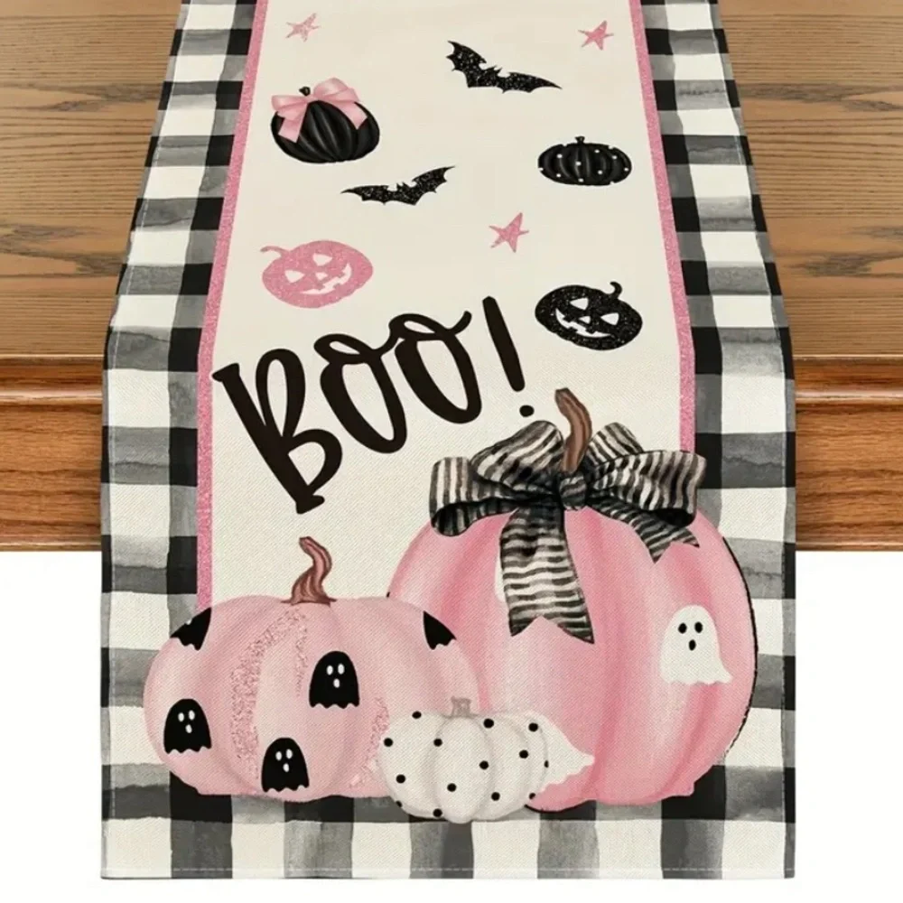 (New in package)Halloween Table Runner with Pink Pumpkins